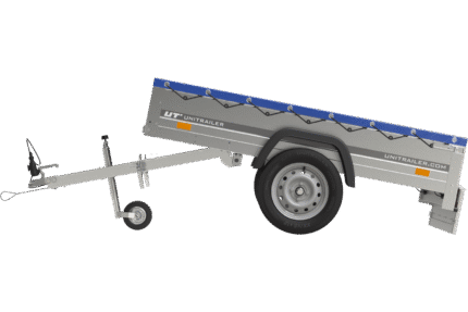 Garden Trailer 200 Kipp Einachsanhänger mit Stützrad und blauer Flachplane